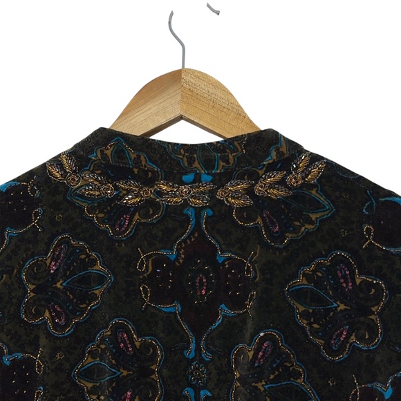 Chicos Womens Velvet Jacket Size 2 (M) with Beaded Trim Evening Dinner - Picture 3 of 5